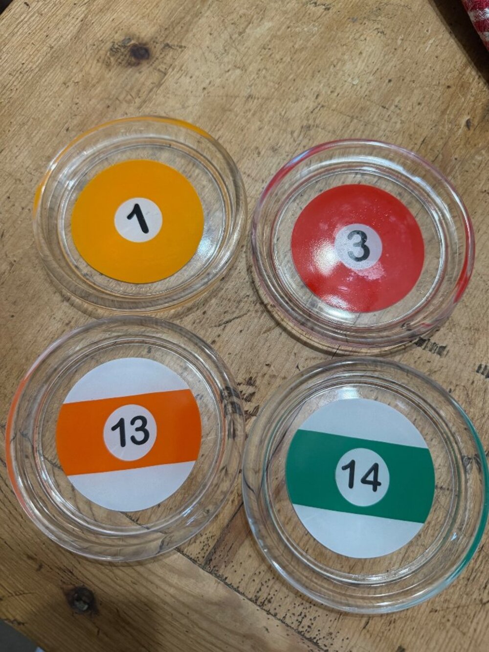 Set Of 4 Vintage Luminarc Pool Parlor Coasters With Billiard Ball design